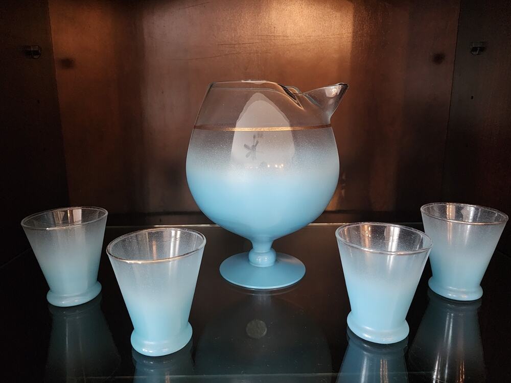 Blendo Pitcher and Glasses Gorgeous set RARE Color & Shape Combo Vintage MCM